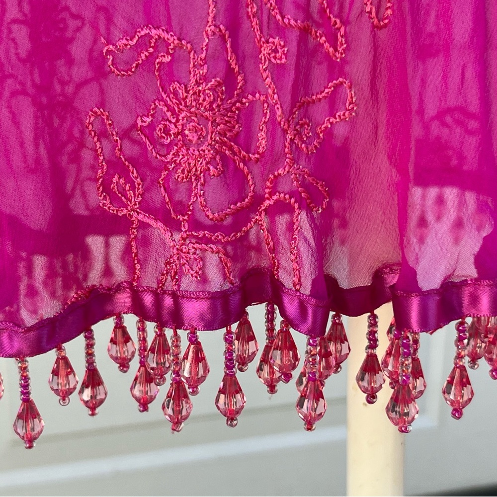 Women's Betsey Johnson pink sheer embroidered beaded hem pull on dress M - Picture 5 of 6